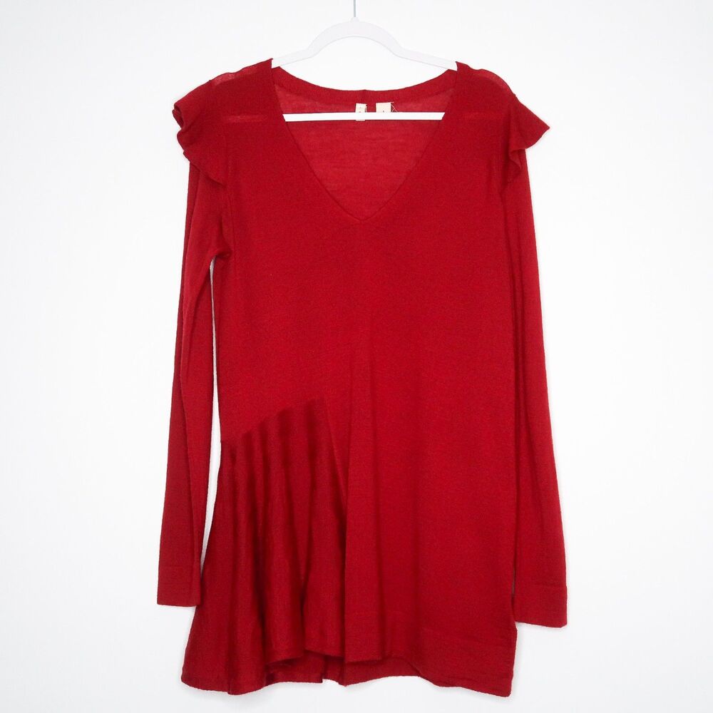 Anthropologie Moth Womens Sweater Size Small Red Wool Blend Long Sleeve